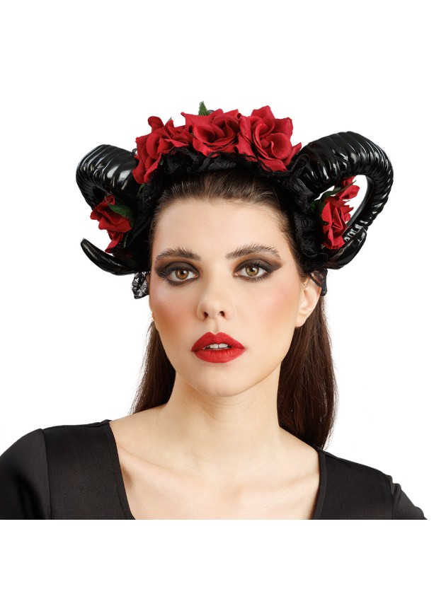 COIFFE REINE MALÉFIQUE (Cornes noires et roses)