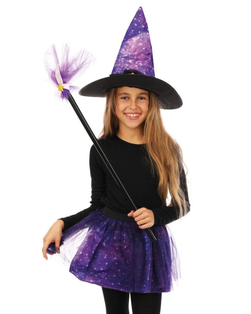 SET DE SORCIERE POUR ENFANT (CHAPEAU, TUTU ET BALAI) Taille enfant unique