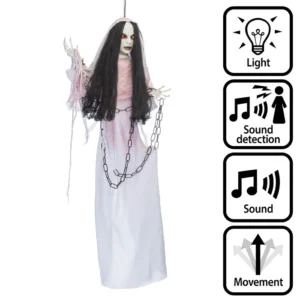 MARIÉE FANTÔME VOILÉE avec chaine animée sonore et lumineuse (Décoration 120 cm)