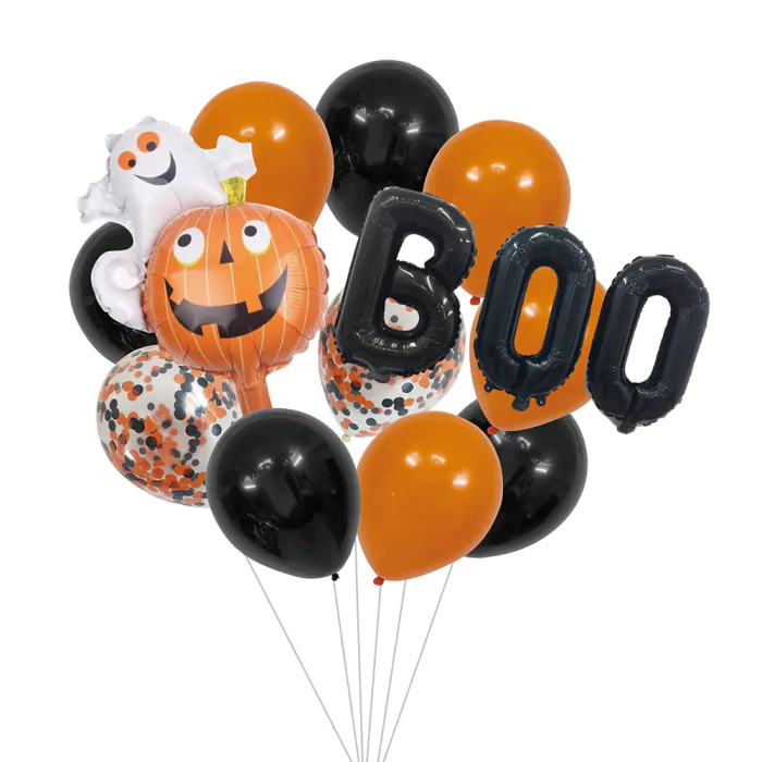 Ensemble de ballons halloween (2 ballons aluminium, 10 ballons en latex, paille et ficelle 10m) – Image 2
