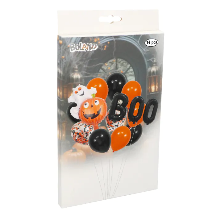 Ensemble de ballons halloween (2 ballons aluminium, 10 ballons en latex, paille et ficelle 10m) – Image 1