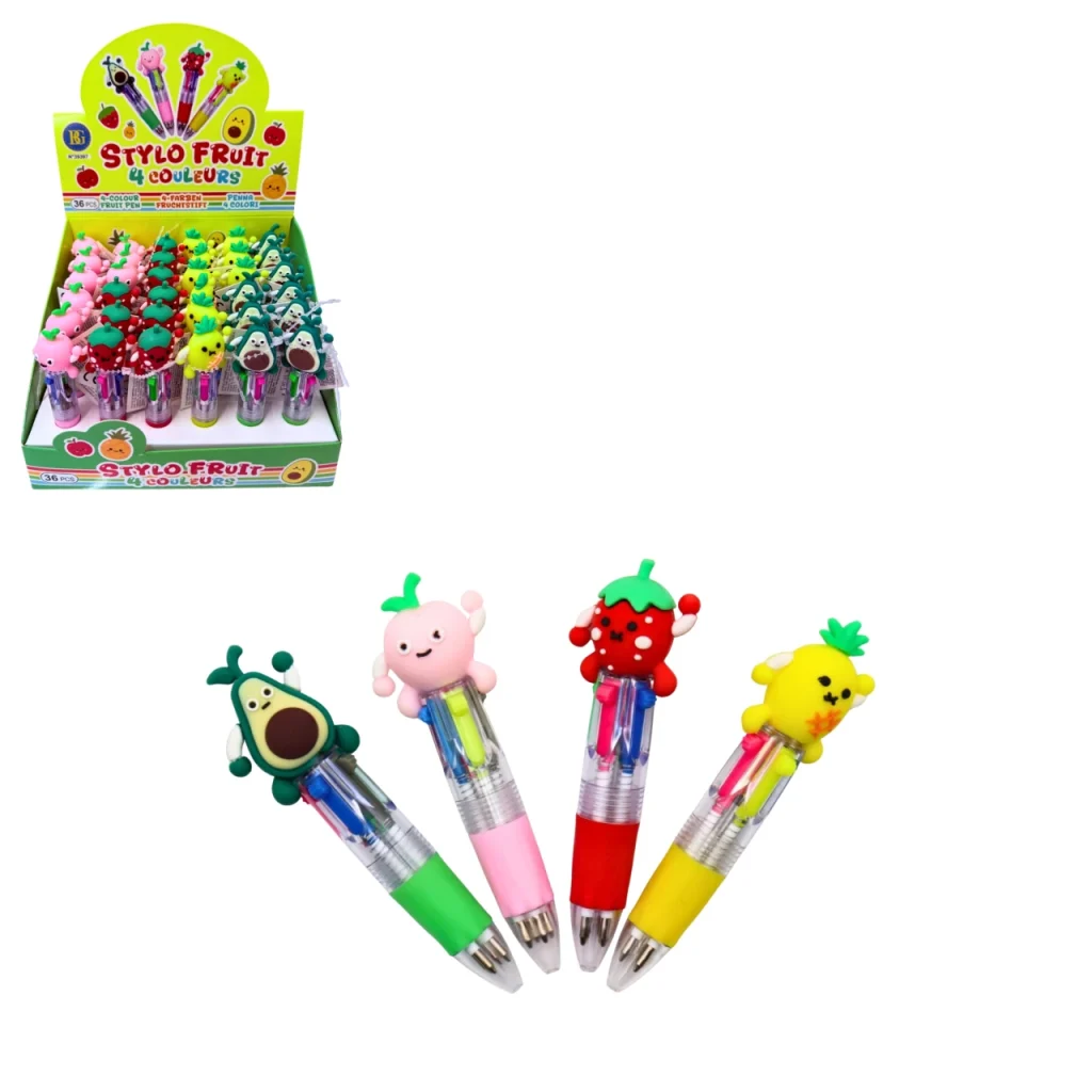 STYLO BILLE 4 COULEURS (Thème fruits - 10 cm)