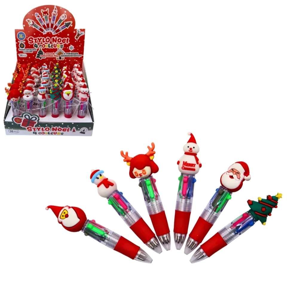 STYLO BILLE 4 COULEURS (Thème NOEL - 10 cm)