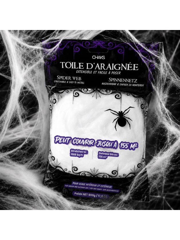 TOILE D'ARAIGNÉE SUPER LUXE Couvrant jusqu'à 155m2 (Toile blanche ignifugée retardateur de flamme)